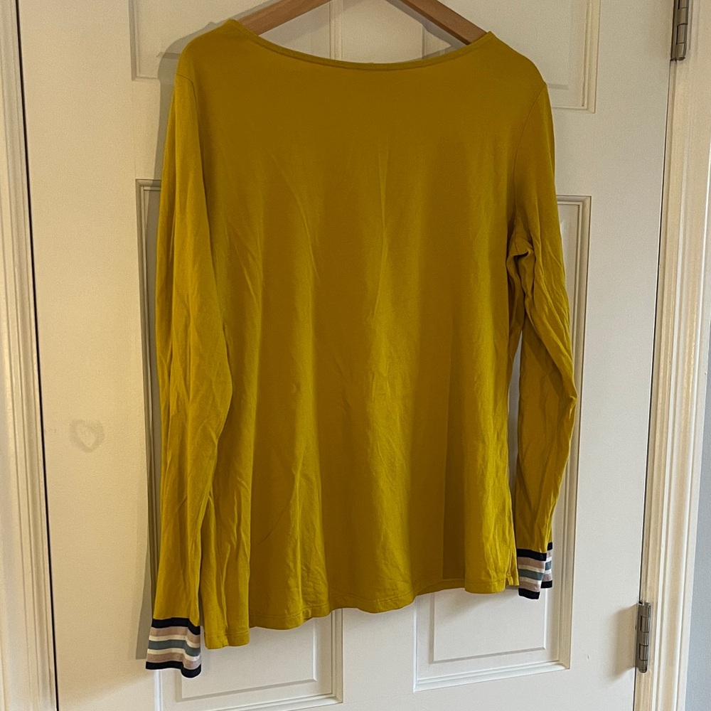Boden Mustard Top with Blue Trim